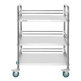 VEVOR Stainless Steel Cart, 3-Tier Rolling Lab Utility Cart with Lockable Wheels, Medical Serving Trolley Clinic Tray