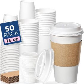 50 Pack 16 oz Disposable Coffee Cups with Lids, Sleeves, Leak-Proof To Go Coffee Cups with Lids, Durable Hot Paper Cups for Home, Office, Party
