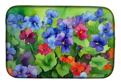 Illinois Violet in Watercolor Dish Drying Mat Absorbent Dish Drying Mat Pad for Kitchen Counter Dish Drainer Mat for Countertop, 14 x 21", Multic
