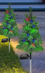 Solar Christmas Pathway Lights For Outdoor Decorations,Outside Christmas Tree Stake Lights,Waterproof Xmas Garden Stake Lights Patio Yard Garden (Option: 2pcs)