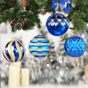 6''/150mm Large Christmas Ball Ornaments, 4Pcs Christmas Tree Decor, Shatterproof Hanging Decorations With Hooks, White & Silver Baubles For Xmas (Option: BlueGold)