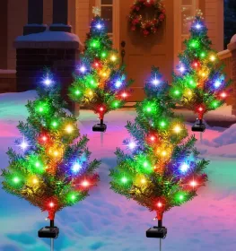 Solar Christmas Tree Outdoor Decor, Waterproof Solar Xmas Decorations Garden Stake Lights, Multi-Color LED Christmas Décor For Outside Landscape (Option: 4pcsChristmastrees)