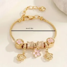 DIY Bead Bracelet, Multi-element Stainless Steel Copper Alloy Rhinestone Fashion Accessory (Option: Flowershapedoildroplets)