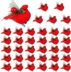 36 Pcs Red Cardinal With Clip On Christmas Tree Mini Ornament Red Feather Faux Birds Decorations Bird Craft Ornament For Christmas Tree Home Outd (Option: PlayfulStyle)