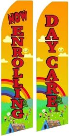 Now Enrolling Day Care Swooper Flag For Advertising Pack Of 2 With Hybrid Pole Set (Option: NEDCYelNoPole)