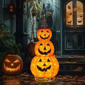 5FT Cute Collapsible Lighted Halloween Decorations Outdoor, Pop Up Halloween Pumpkin Decorations, Light Up Pumpkin With Pre-lit 100 LEDs, For Por (Option: 3LayerTallPumpkins)
