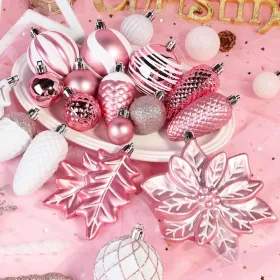106PCS Christmas Balls Ornaments Set, Colorful Shatterproof Plastic Decorative Baubles For Xmas Tree Decor Holiday Wedding Party Decoration With (Option: RoseWhite)