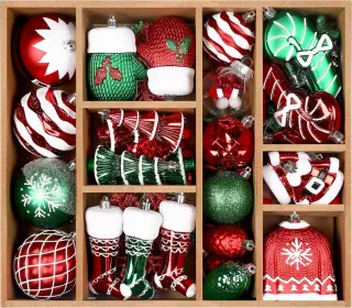 85ct Christmas Balls Ornaments Set, Colorful Shatterproof Plastic Christmas Tree Ornaments, Xmas Decorative Baubles For Christmas Tree Decoration (Option: RedGreenWhite)