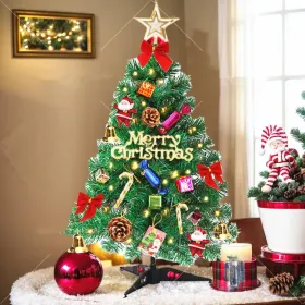 Mini Christmas Tree Small Christmas Tree With LED Lights Ornaments Tabletop Artificial Christmas Decorations Indoor Christmas Decor 24"/60cm (Option: Green)