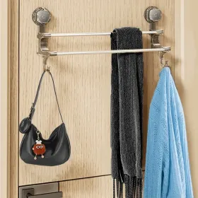 Brand-new Suction Cup Double-bar Towel Rack, Bathroom Hanging Towel Rack, Non-perforated Storage Rack, Towel Hanging Bar, Metal Hanging Rods Are (Option: Transparentdark)