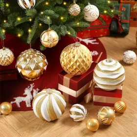 6''/150mm Large Christmas Ball Ornaments, 4Pcs Christmas Tree Decor, Shatterproof Hanging Decorations With Hooks, White & Silver Baubles For Xmas (Option: GoldWhite)