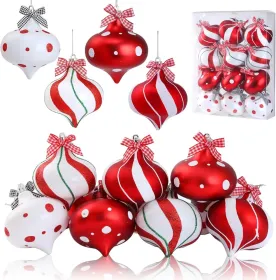 2 Pcs Peppermint Candy Ornaments - Candy Cane Balls, Red & White Hanging Stripes - Christmas Tree Ornaments For Xmas Party & Indoor/Outdoor Holid (Option: Traditional)
