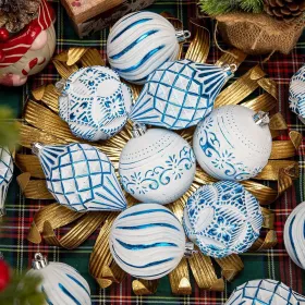 16PCS Shatterproof Christmas Ball Ornaments Set, Hand-Painted Holiday Decor With Assorted Sizes & Designs For Christmas Tree Thanksgiving Party D (Option: blue)