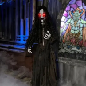 Haunted Hill Farm Zombie Bride With Pop-Up Head And Light-Up Eyes, Halloween Animatronic For Battery Operated Scary Indoor Or Covered Outdoor Hal (Option: 669StandingJawPopUpBride)