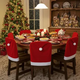 Christmas Chair Covers,Red And White Santa Claus Hat Chair Back Cover Christmas Chair Slipcovers For Xmas Kitchen Dinning Room Bar Decoration Hol (Option: 6PCS)