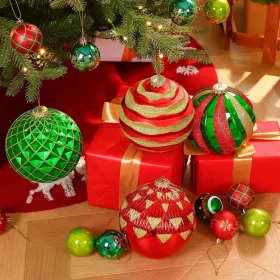 6''/150mm Large Christmas Ball Ornaments, 4Pcs Christmas Tree Decor, Shatterproof Hanging Decorations With Hooks, White & Silver Baubles For Xmas (Option: RedGreenGold)