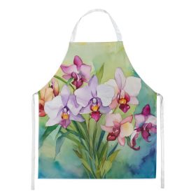 Orchids in Watercolor Apron Cooking Kitchen Server Baking Crafts Gardening for Adult Women Men, Unisex, Large, Multicolor (Default: Default)