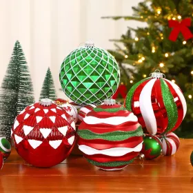 6''/150mm Large Christmas Ball Ornaments, 4Pcs Christmas Tree Decor, Shatterproof Hanging Decorations With Hooks, White & Silver Baubles For Xmas (Option: RedGreenWhite)