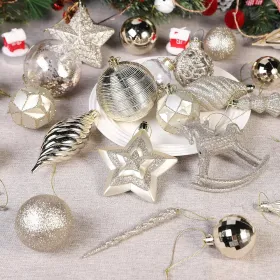 100pcs Christmas Tree Decorations Ornaments Set, Shatterproof Plastic Baubles Decorative Balls For Xmas Tree Decor Holiday Wedding Party, White (Option: Champagnegold)