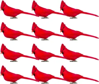 12 Pcs Artificial Red Cardinal Birds Clip, Christmas Cardinal Birds Clip, Fake Bird Red Cardinals Decor For Christmas Tree Ornament Decorations, (Option: red)