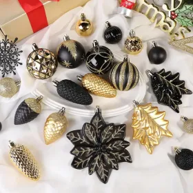 106PCS Christmas Balls Ornaments Set, Colorful Shatterproof Plastic Decorative Baubles For Xmas Tree Decor Holiday Wedding Party Decoration With (Option: BlackGold)