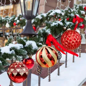 6''/150mm Large Christmas Ball Ornaments, 4Pcs Christmas Tree Decor, Shatterproof Hanging Decorations With Hooks, White & Silver Baubles For Xmas (Option: RedGold)