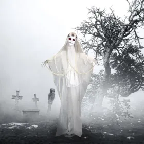 Haunted Hill Farm Zombie Bride With Pop-Up Head And Light-Up Eyes, Halloween Animatronic For Battery Operated Scary Indoor Or Covered Outdoor Hal (Option: 60StandingBride)